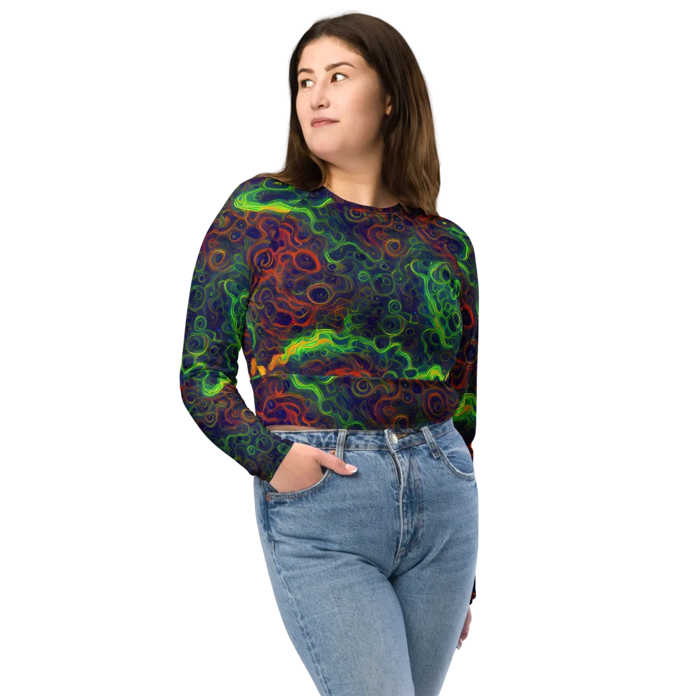 Cobalt Swirl on Long Sleeve Crop Top — Front