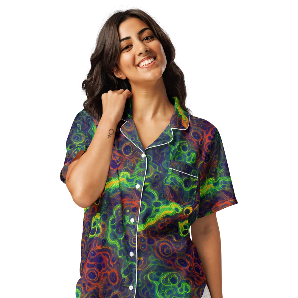 Cobalt Swirl on Women's Short Sleeve Pajama Top — Front