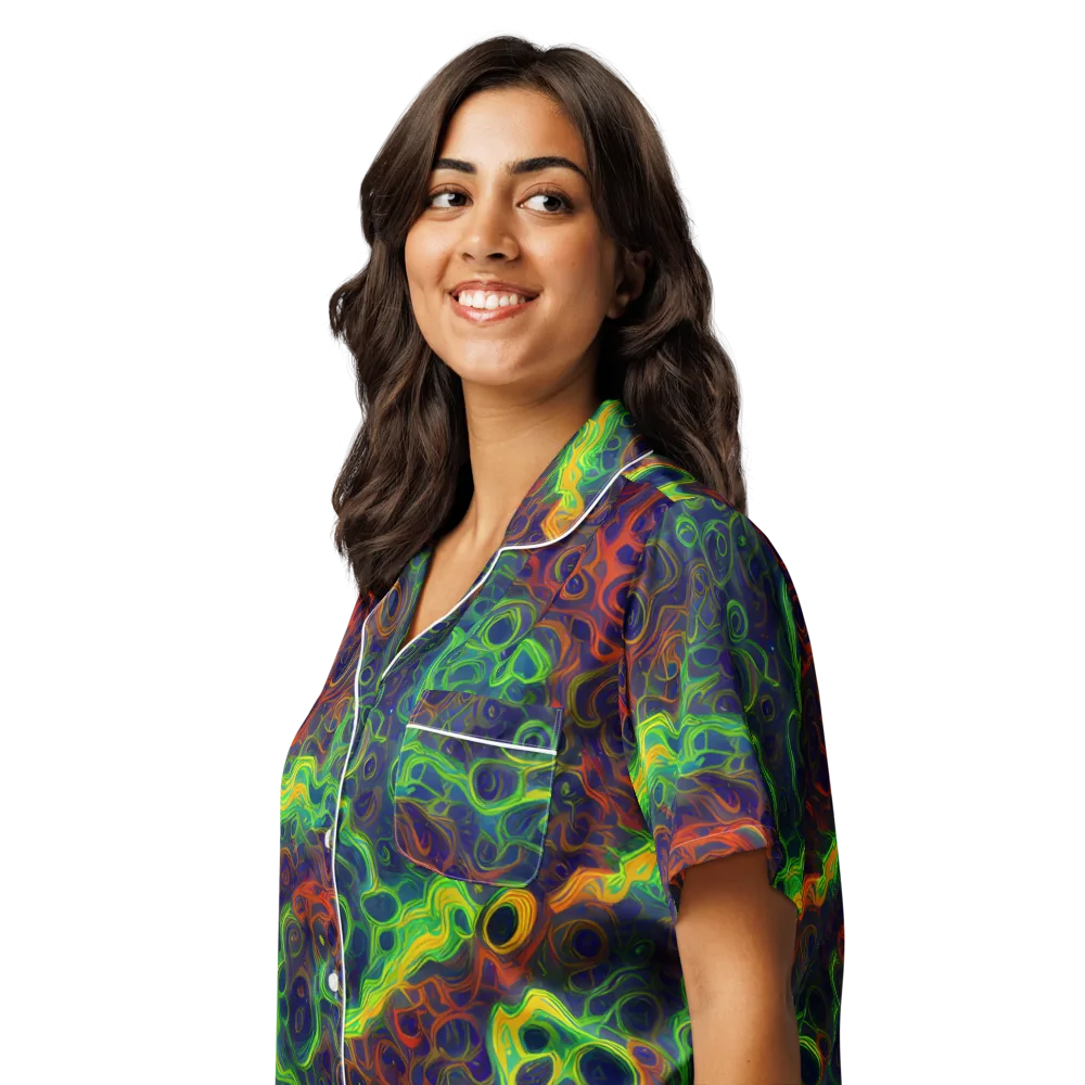 Cobalt Swirl on Women's Short Sleeve Pajama Top — Left Front