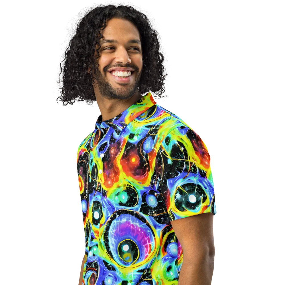 Chromatic Galaxies on Men's Slim Fit Polo Shirt — Left Front