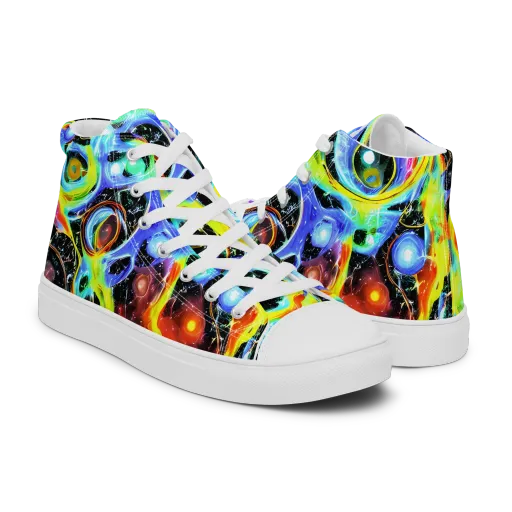 Chromatic Galaxies on a Men's High Top Canvas Shoes