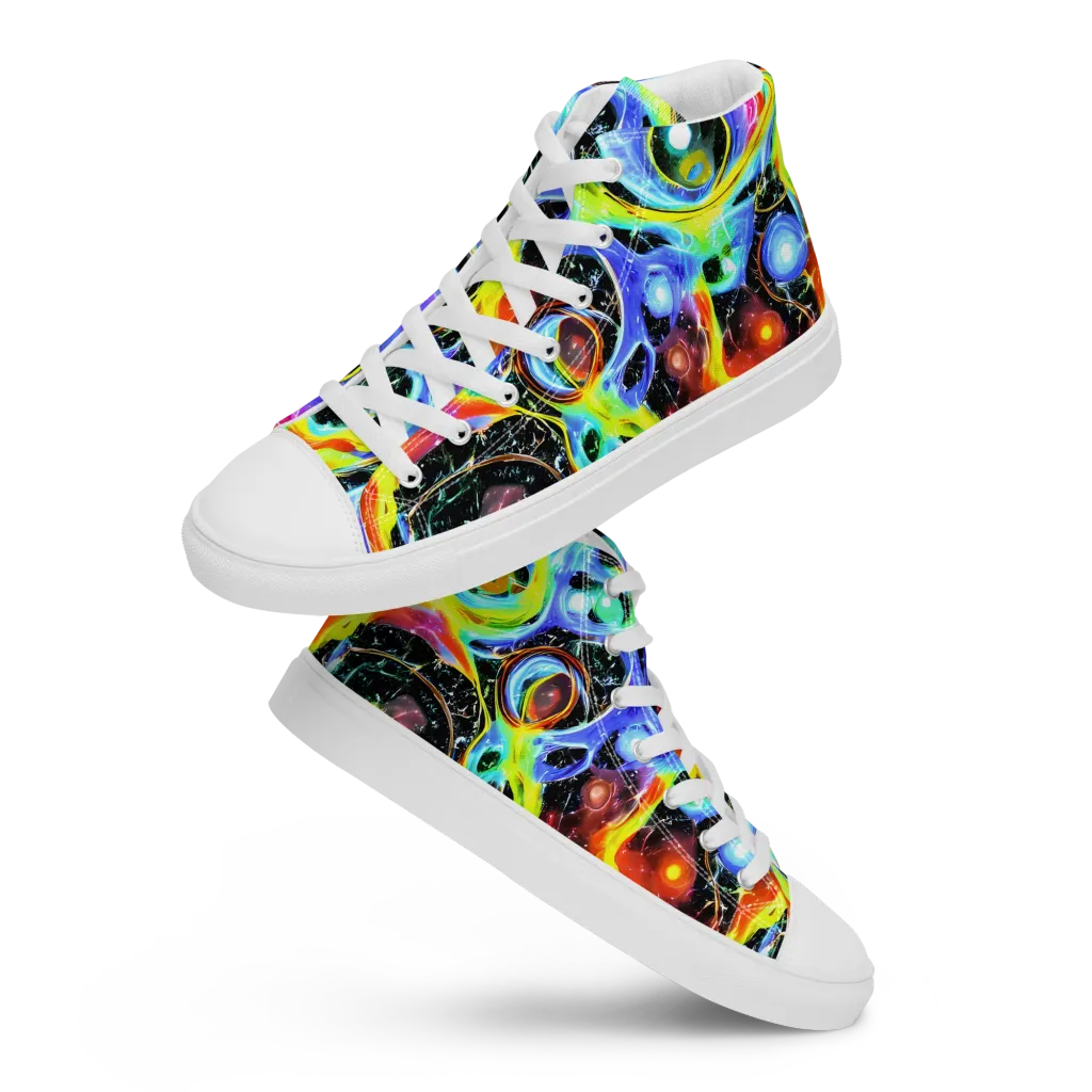 Chromatic Galaxies on Men's High Top Canvas Shoes — Front