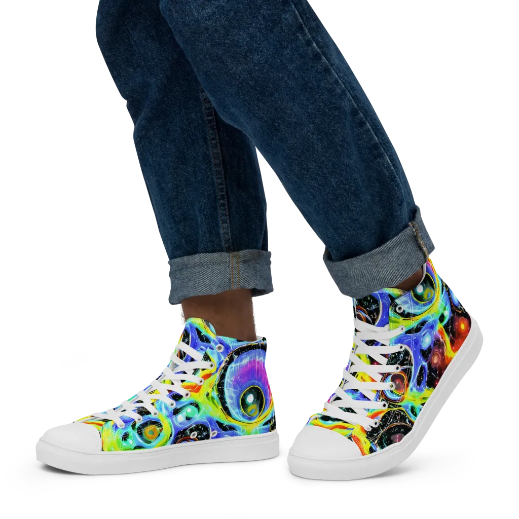 Chromatic Galaxies on Men's High Top Canvas Shoes — Left