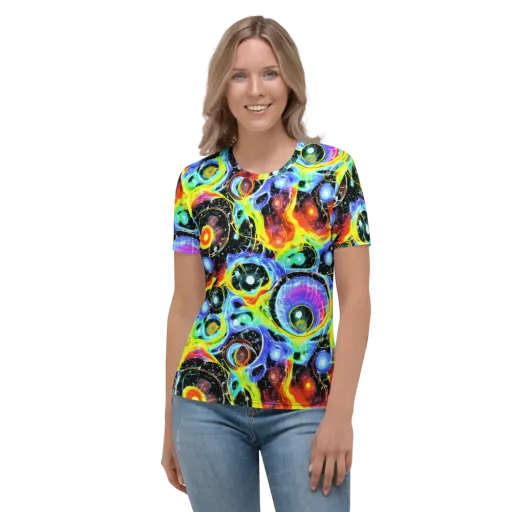Chromatic Galaxies on a Women's Crew Neck T-Shirt