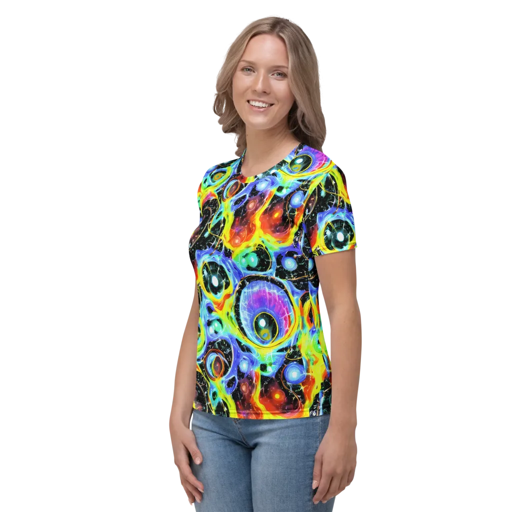 Chromatic Galaxies on Women's Crew Neck T-Shirt — Left