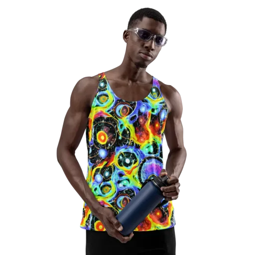 Chromatic Galaxies on a Men's Tank Top