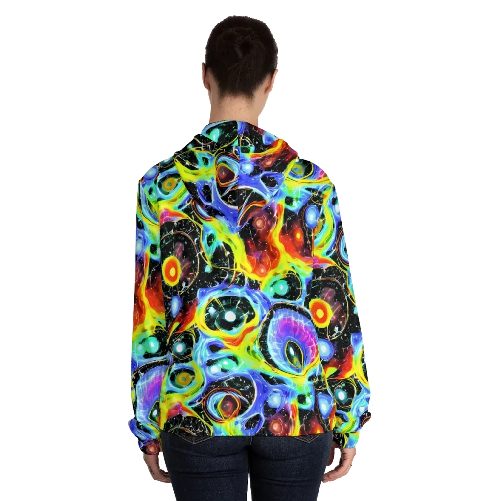 Chromatic Galaxies on Women's Full-Zip Hoodie — Back On Person