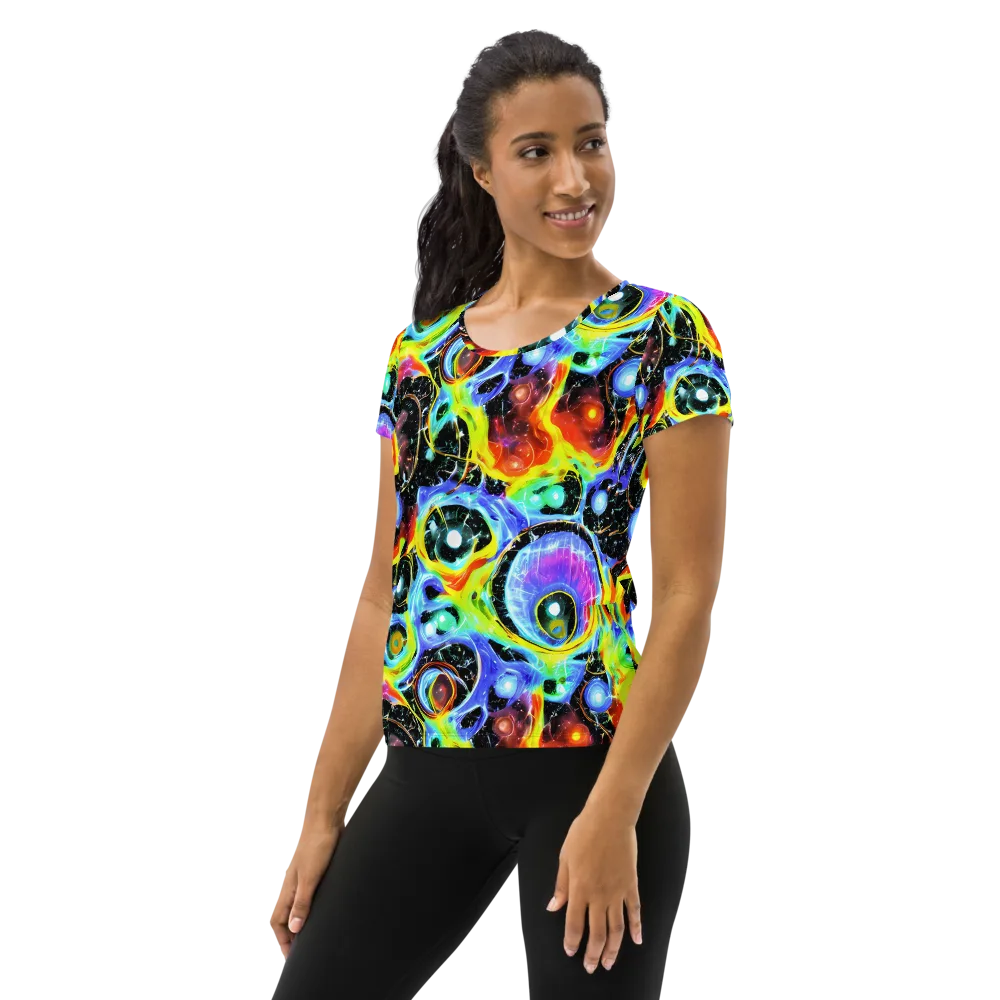 Chromatic Galaxies on Women's Athletic T-Shirt — Left