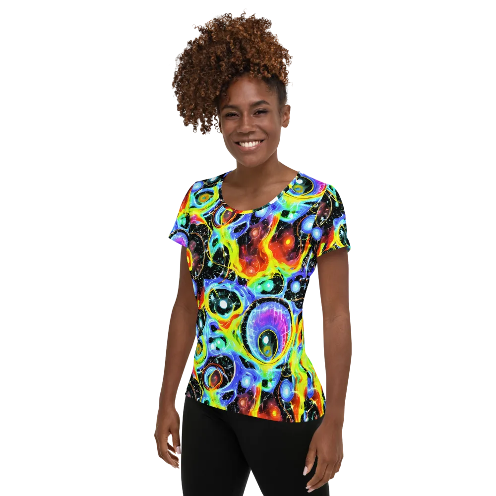 Chromatic Galaxies on Women's Athletic T-Shirt — Left