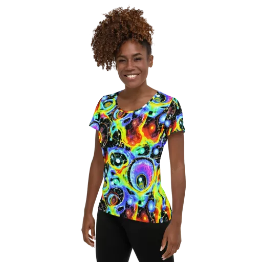 Chromatic Galaxies on a Women's Athletic T-Shirt