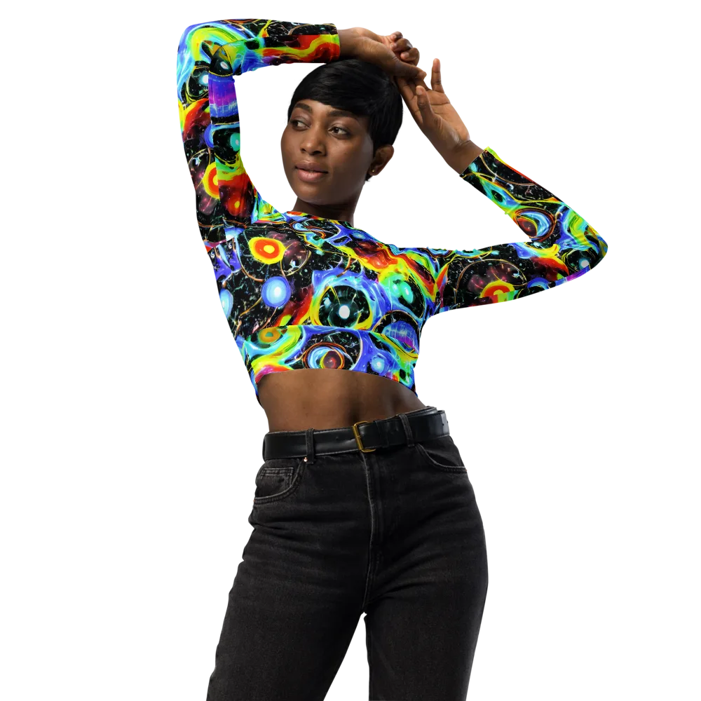 Chromatic Galaxies on Long Sleeve Crop Top — Front