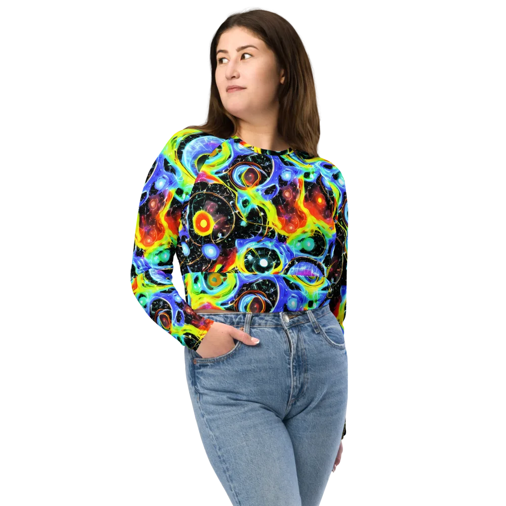 Chromatic Galaxies on Long Sleeve Crop Top — Front