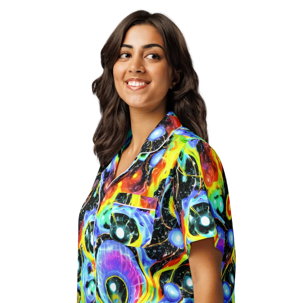 Chromatic Galaxies on Women's Short Sleeve Pajama Top — Left Front