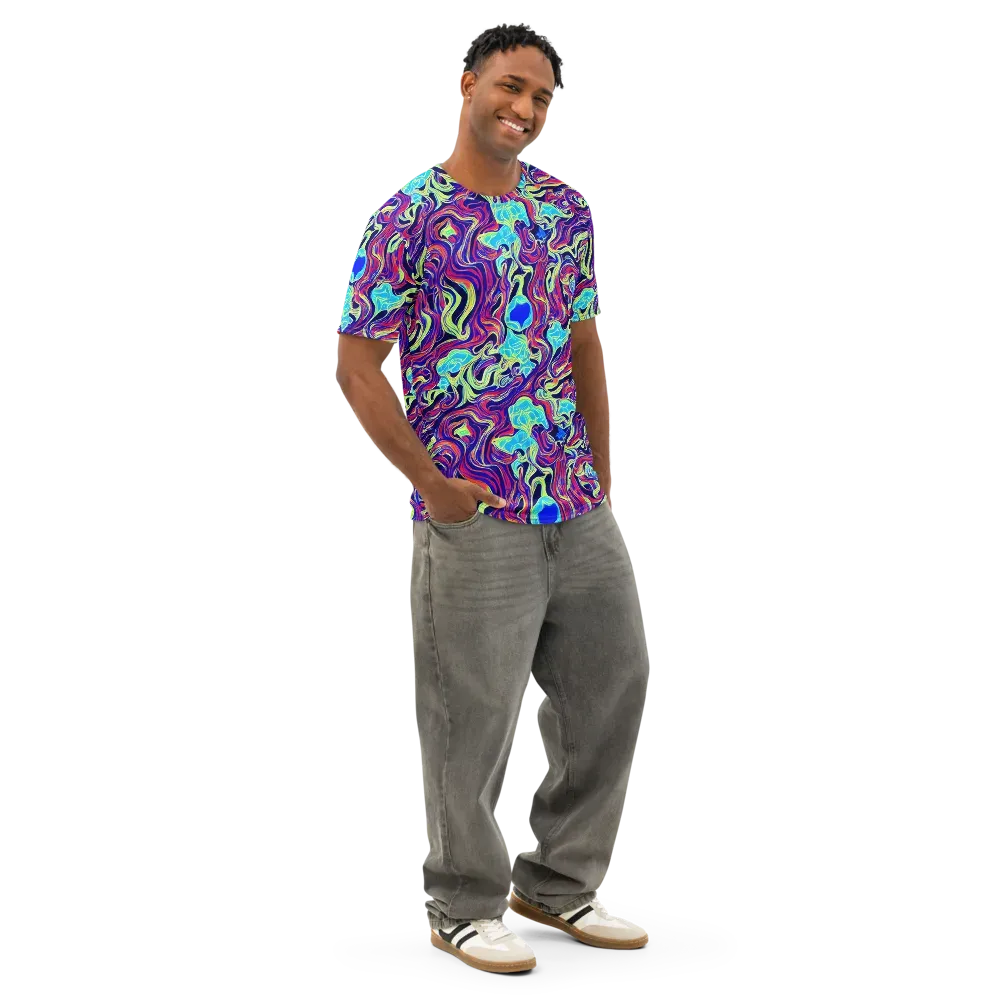 Plasma Waves on Men's Cotton Crew Neck T-Shirt — Right Front