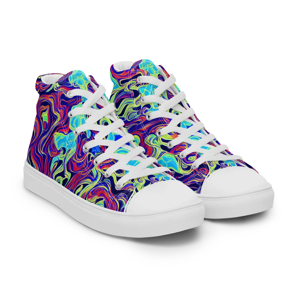 Plasma Waves on Men's High Top Canvas Shoes — Right Front