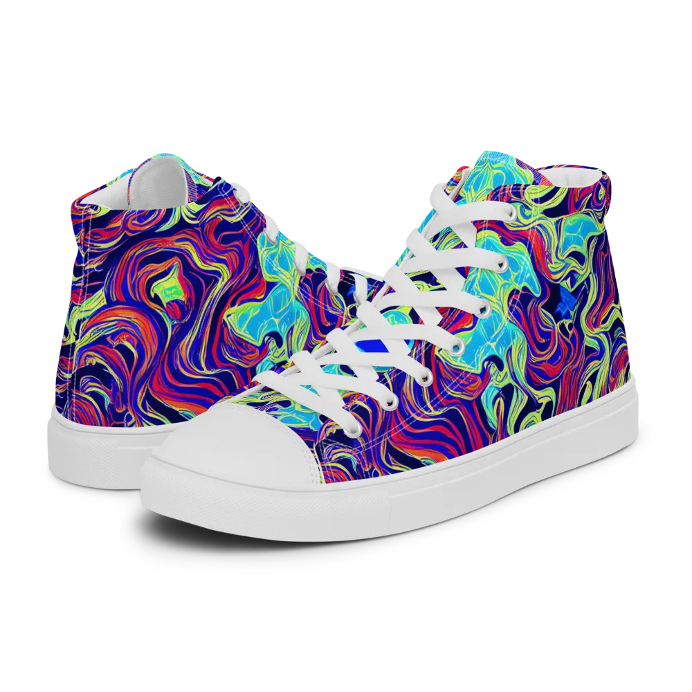 Plasma Waves on Men's High Top Canvas Shoes — Left
