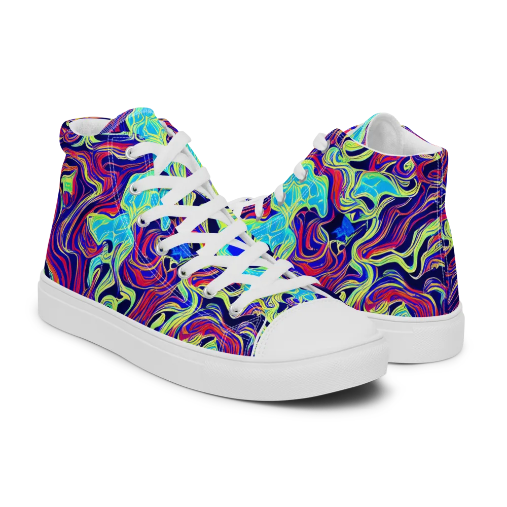 Plasma Waves on Men's High Top Canvas Shoes — Right