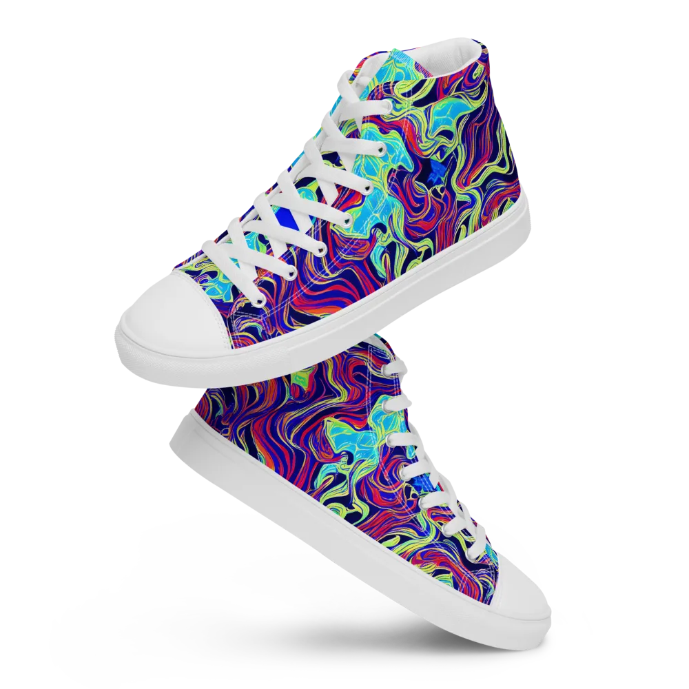 Plasma Waves on Men's High Top Canvas Shoes — Front