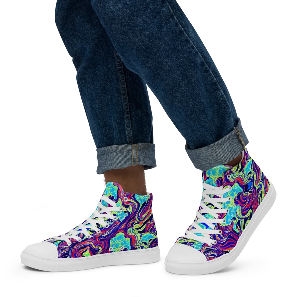 Plasma Waves on Men's High Top Canvas Shoes — Left