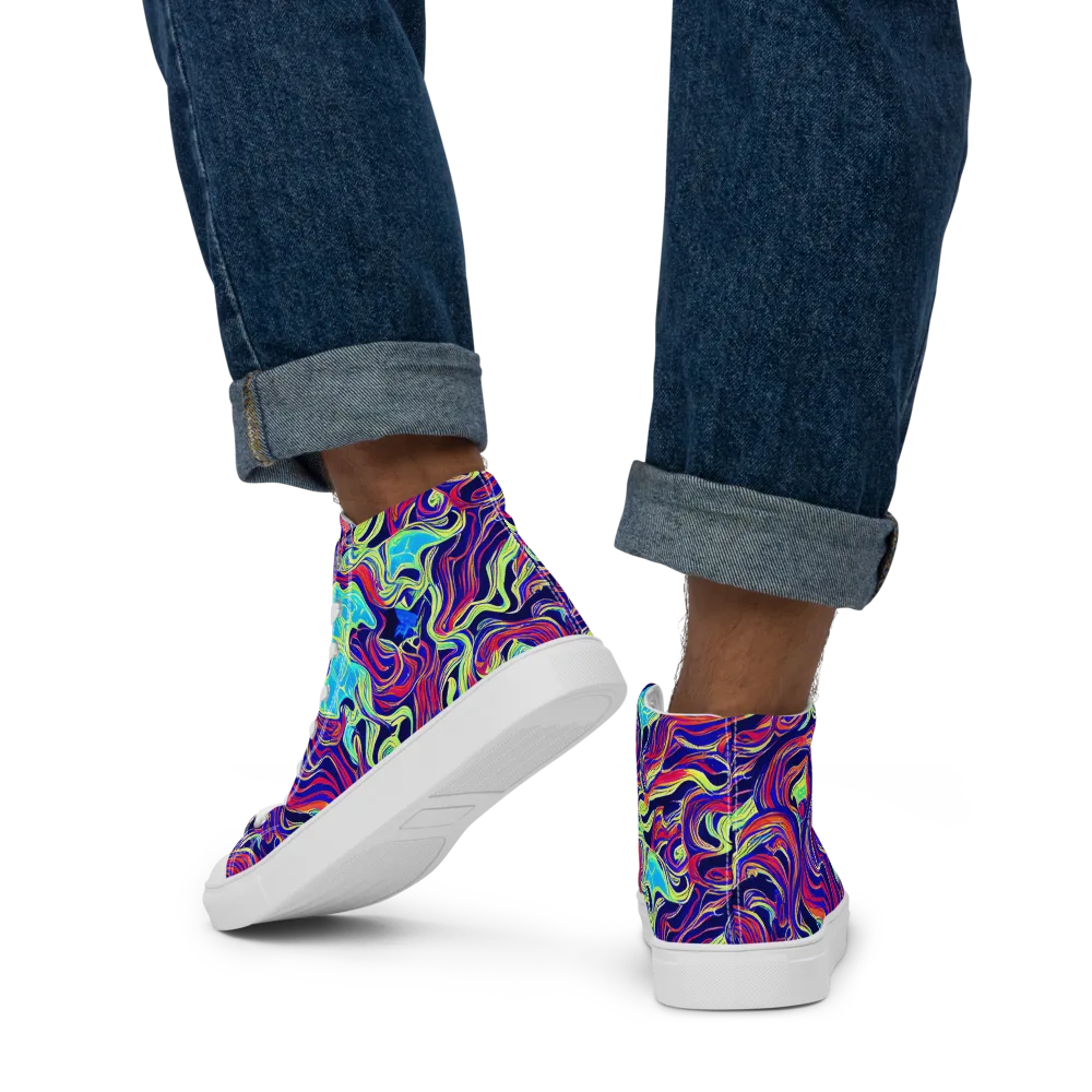 Plasma Waves on Men's High Top Canvas Shoes — Back