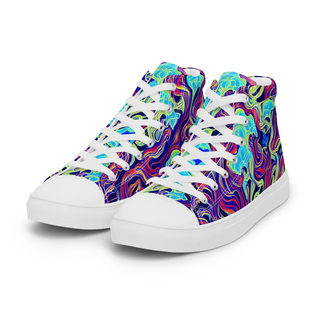 Plasma Waves on Women's High Top Canvas Shoes — Left Front