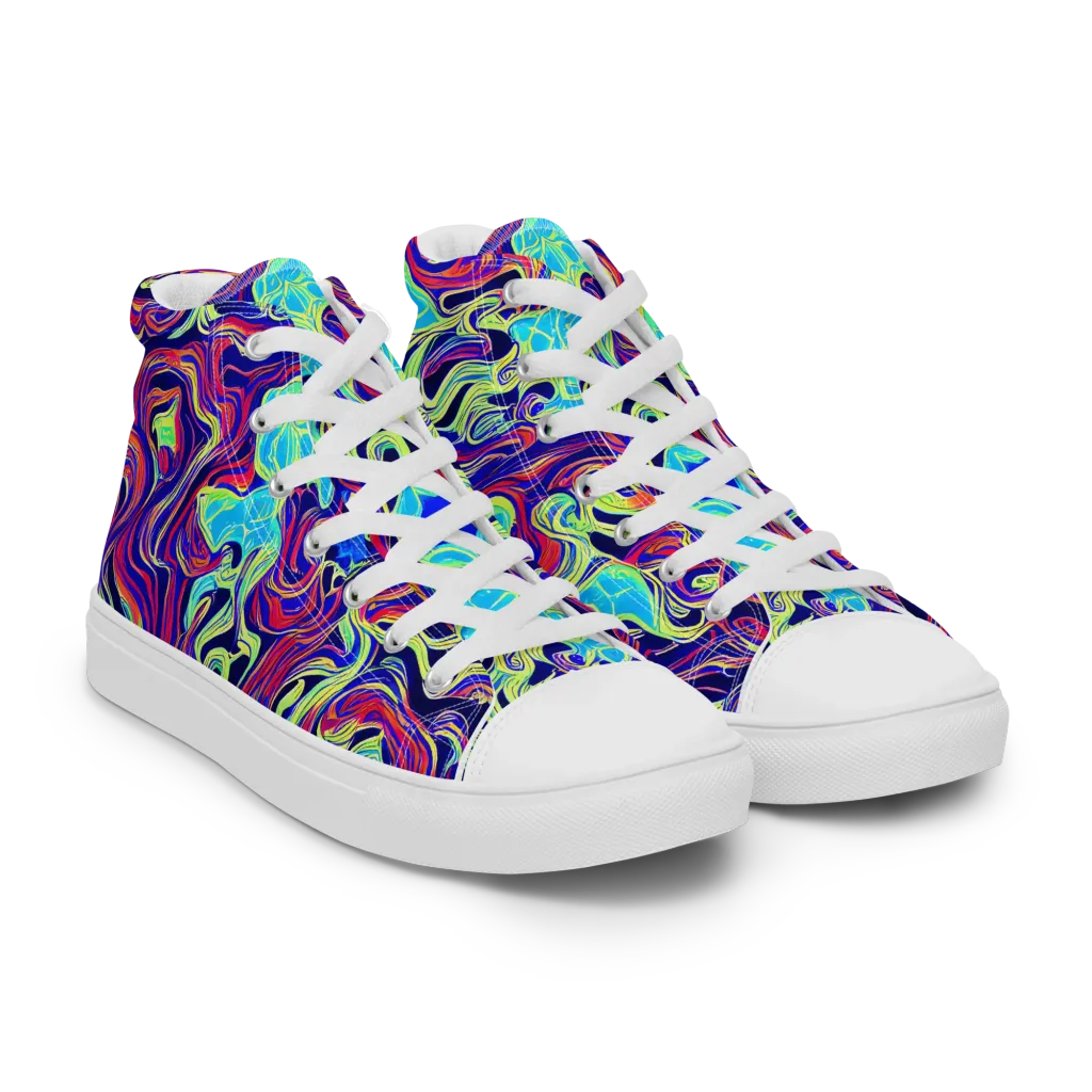 Plasma Waves on Women's High Top Canvas Shoes — Right Front
