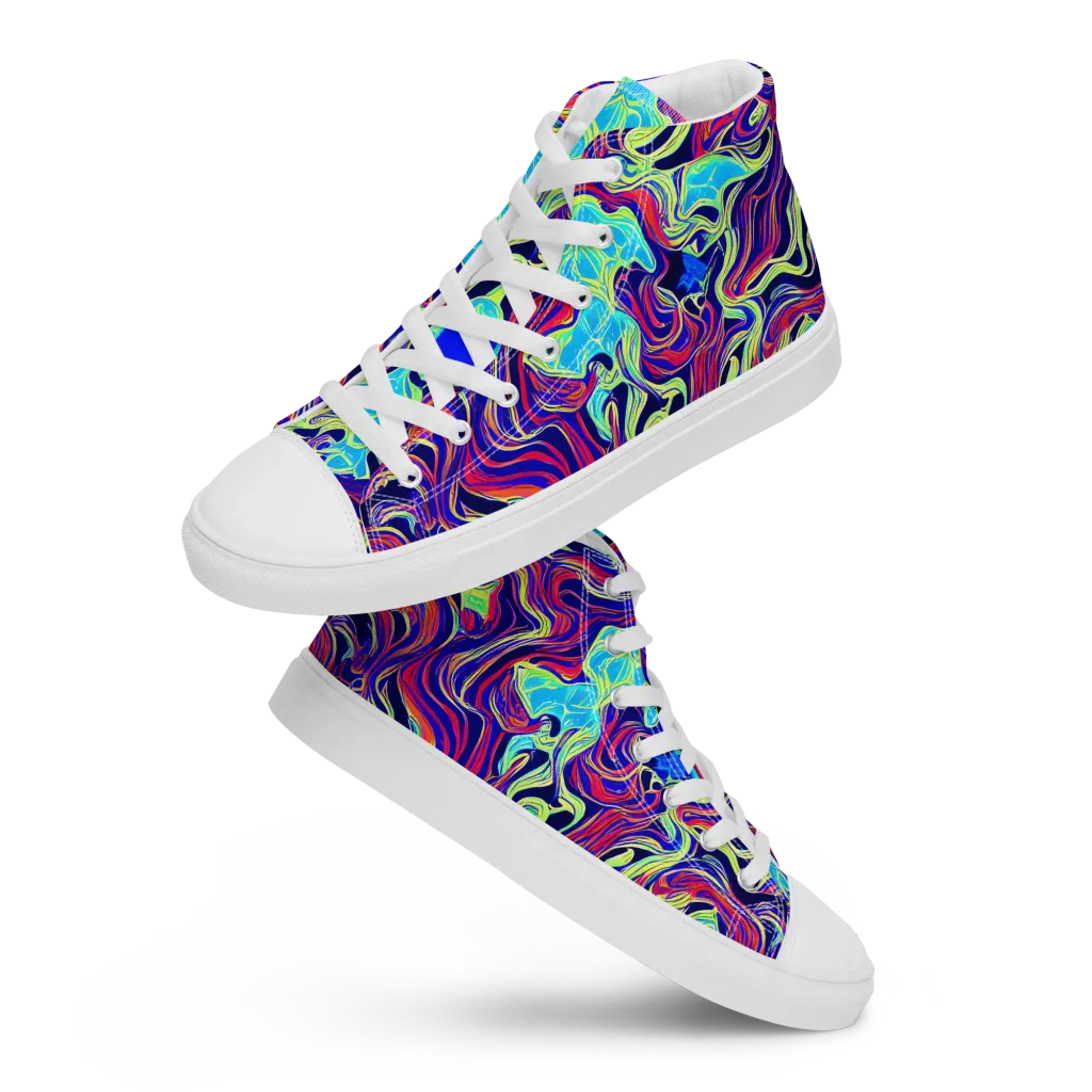 Plasma Waves on Women's High Top Canvas Shoes — Front