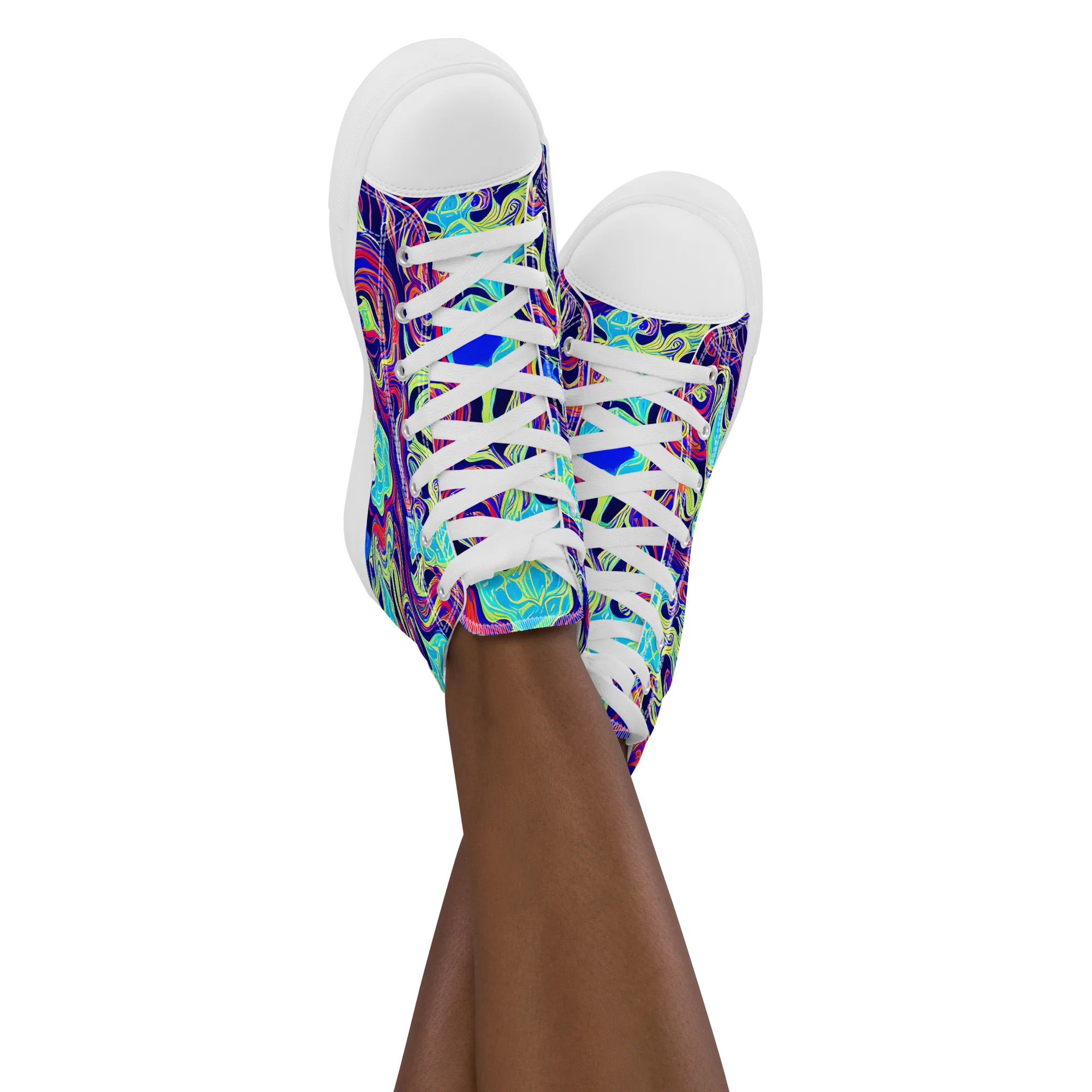 Plasma Waves on Women's High Top Canvas Shoes — Front