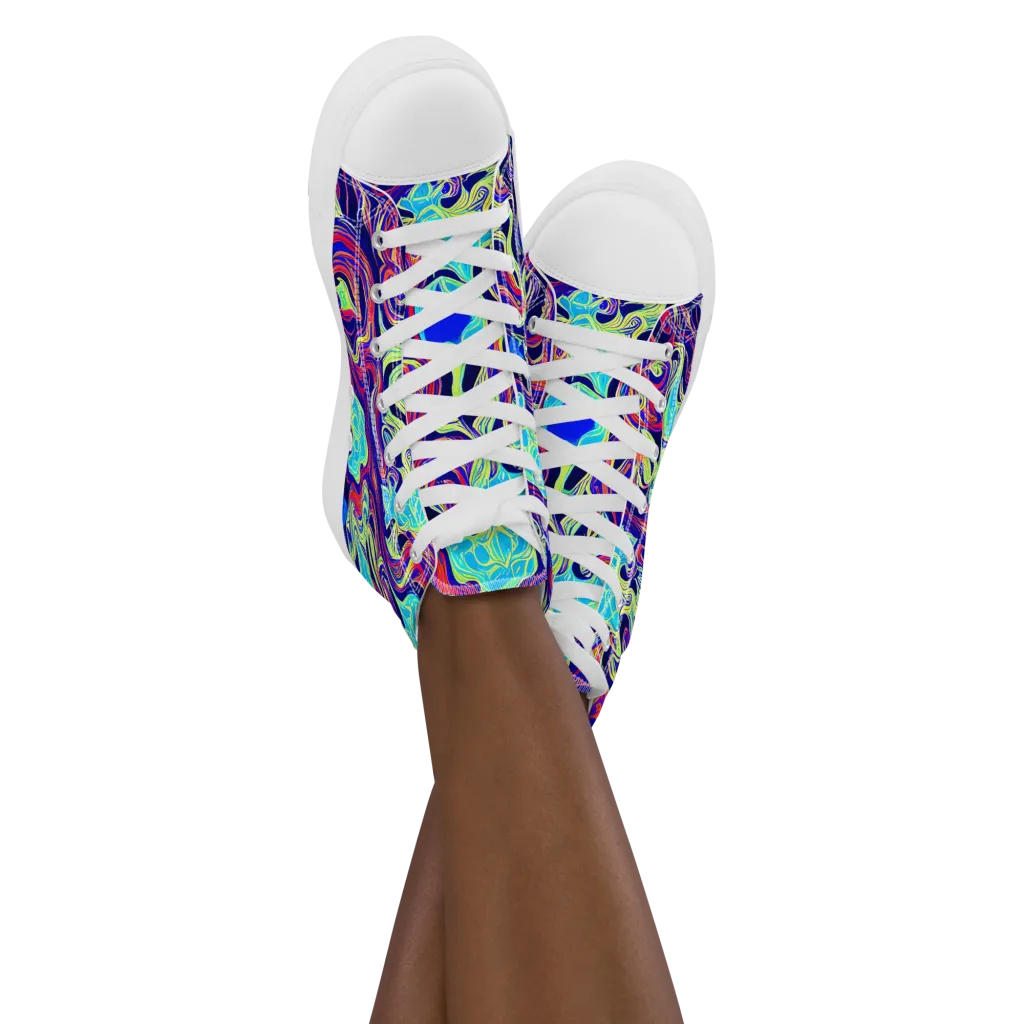 Plasma Waves on Women's High Top Canvas Shoes — Front