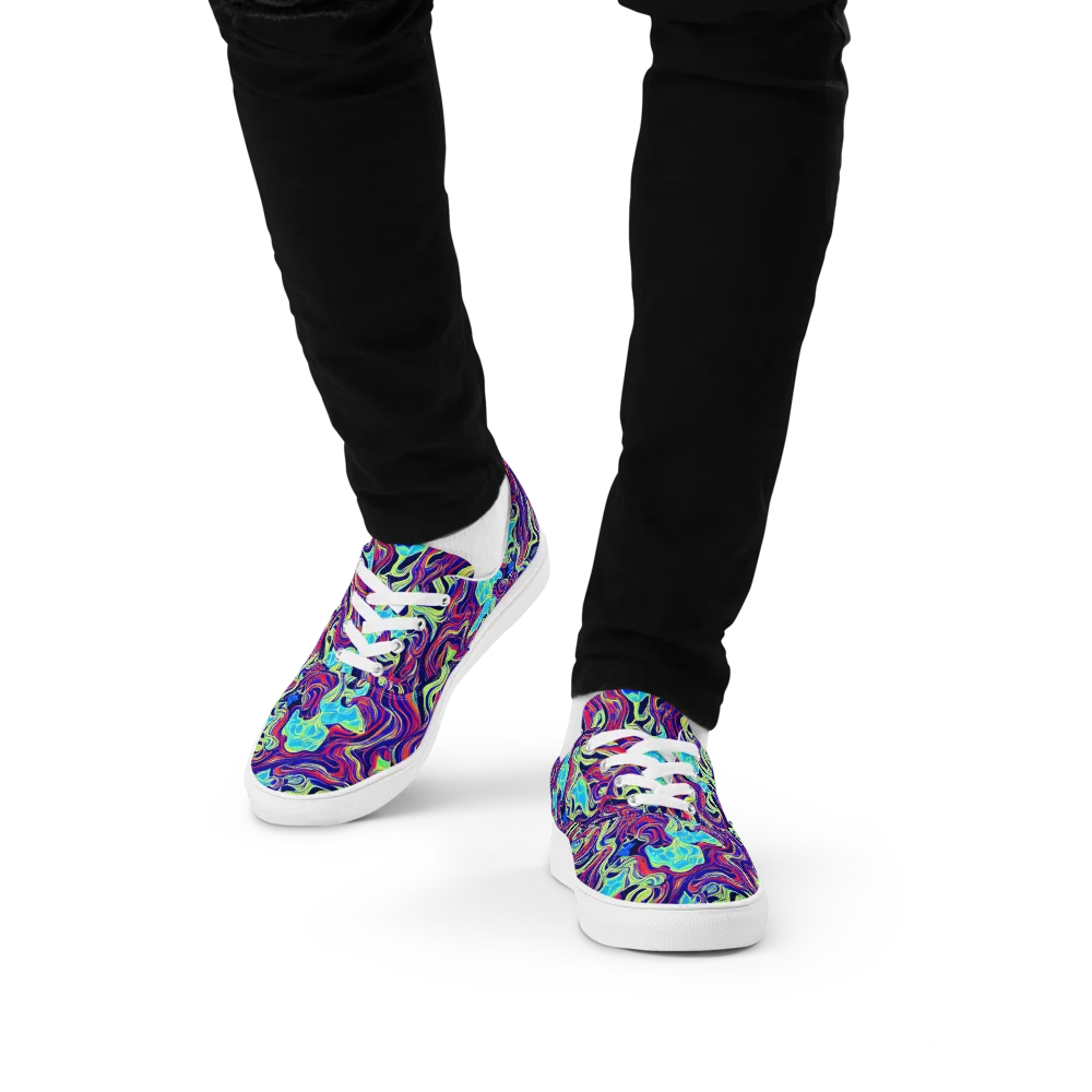 Plasma Waves on Men's Lace-Up Canvas Shoes — Front