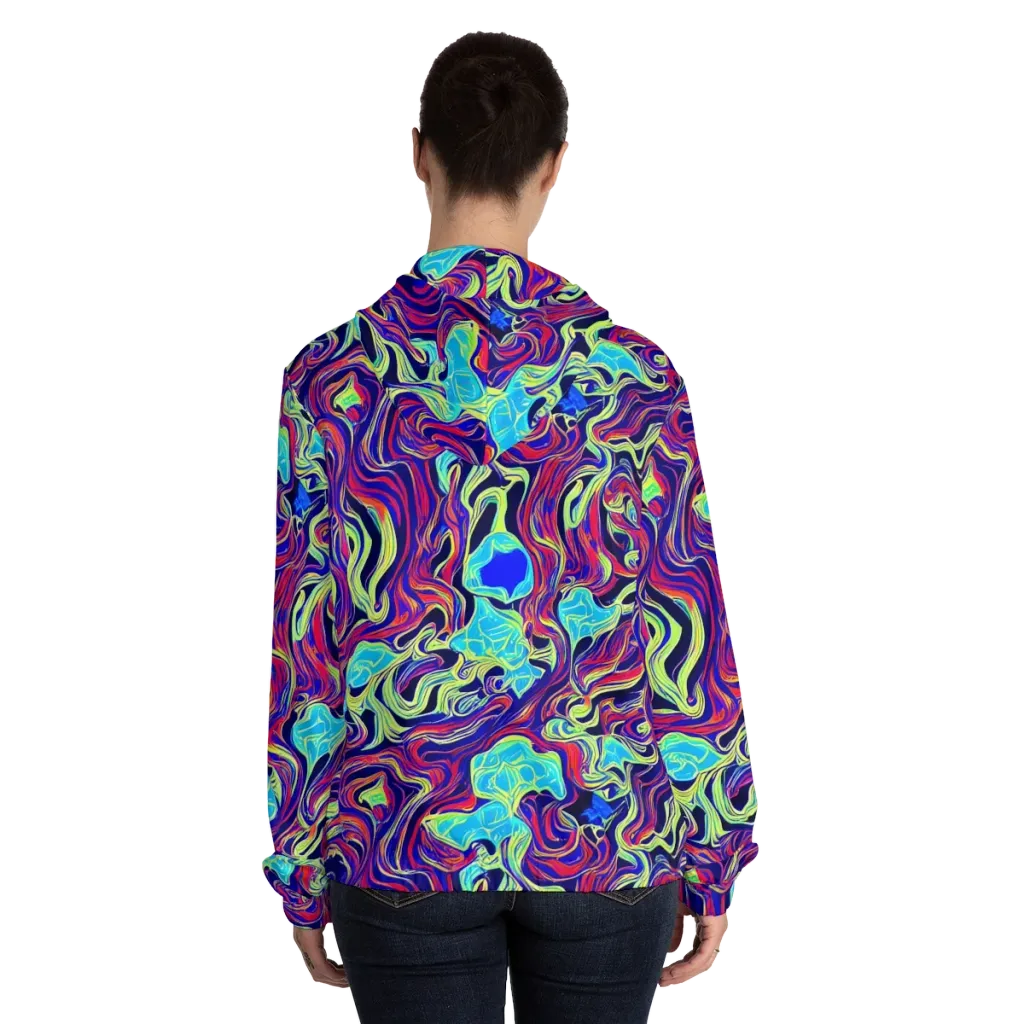 Plasma Waves on Women's Full-Zip Hoodie — Back On Person