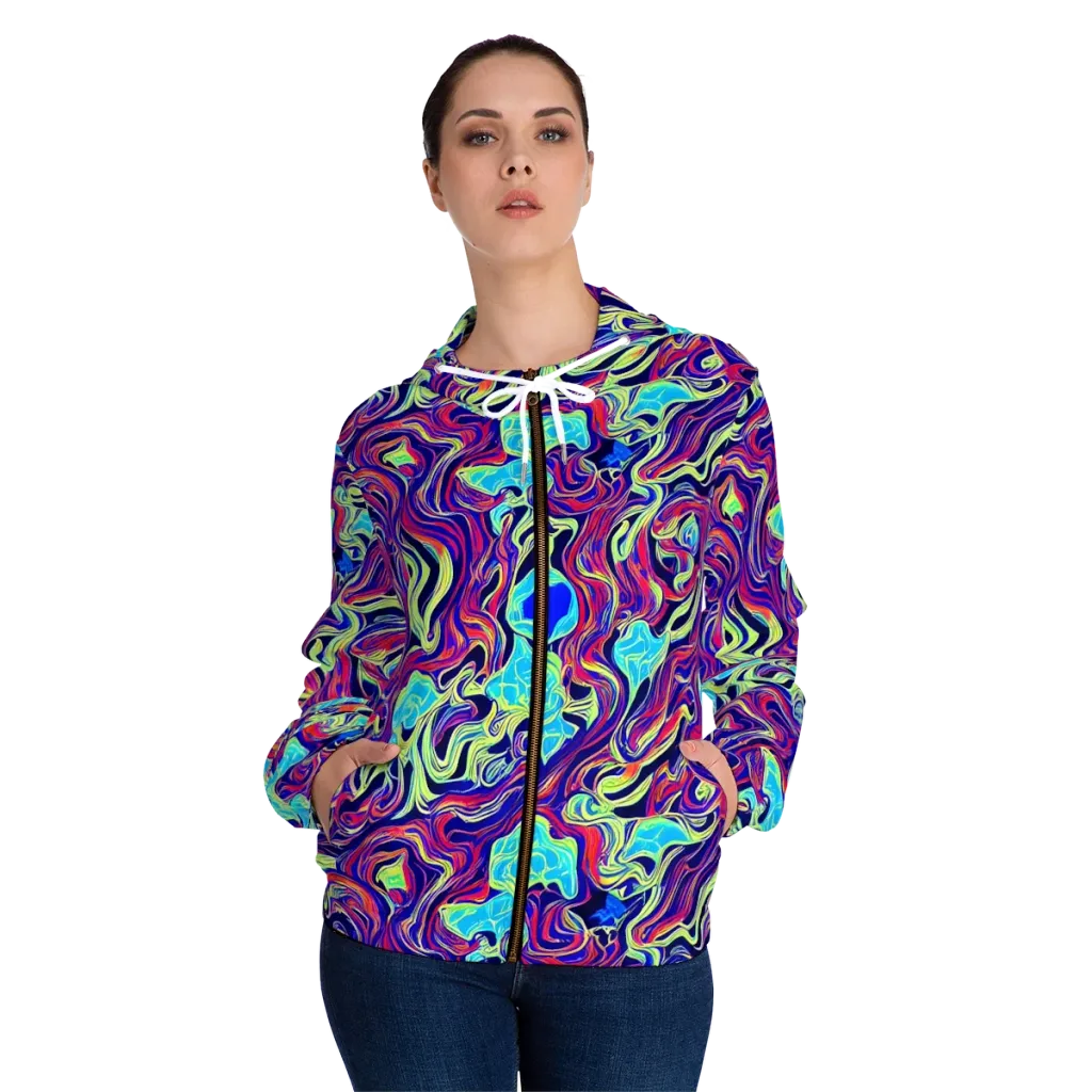 Plasma Waves on Women's Full-Zip Hoodie — Front On Person