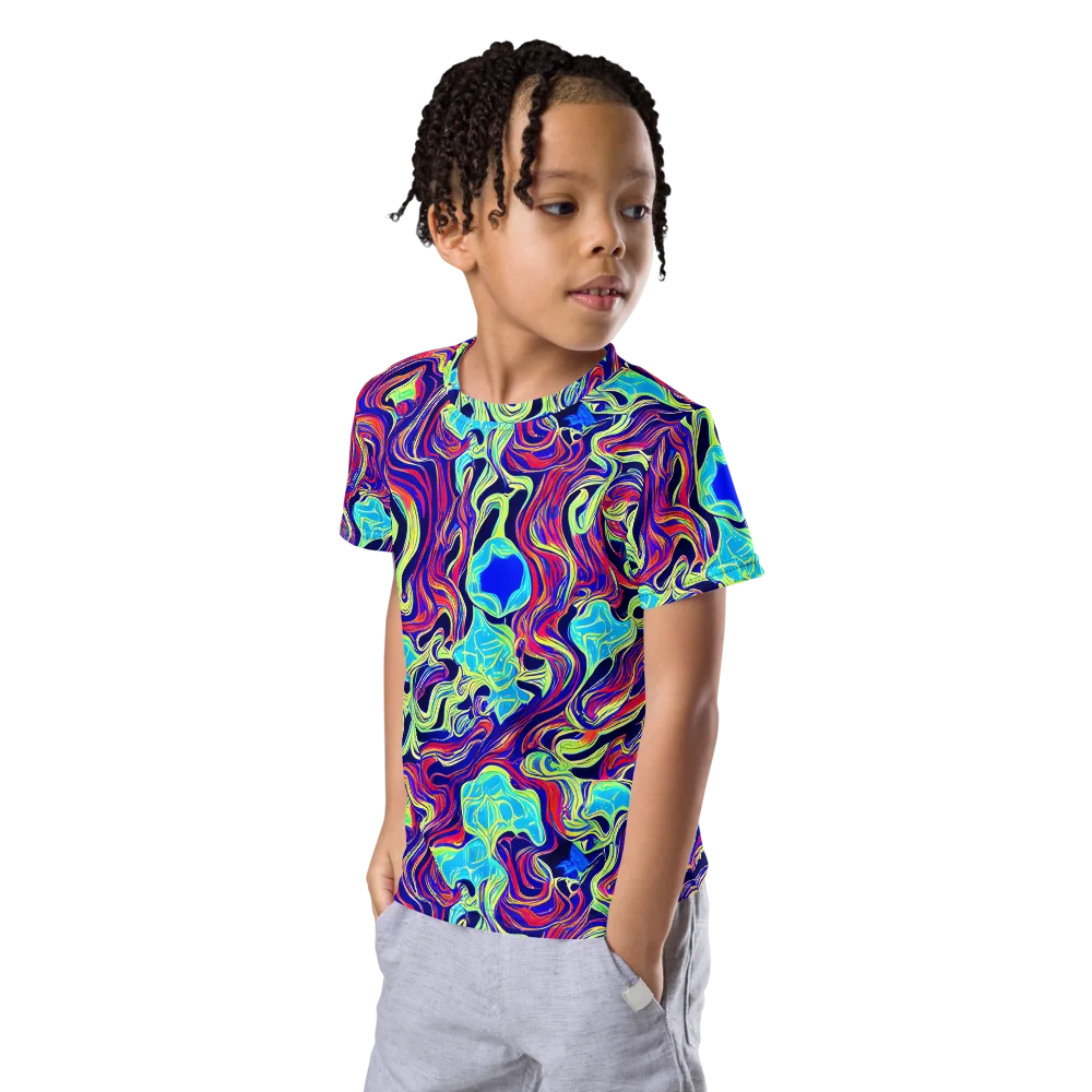 Plasma Waves on Kids Crew Neck T-Shirt — Left Front