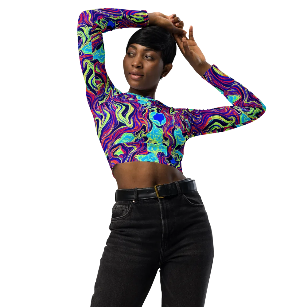 Plasma Waves on Long Sleeve Crop Top — Front