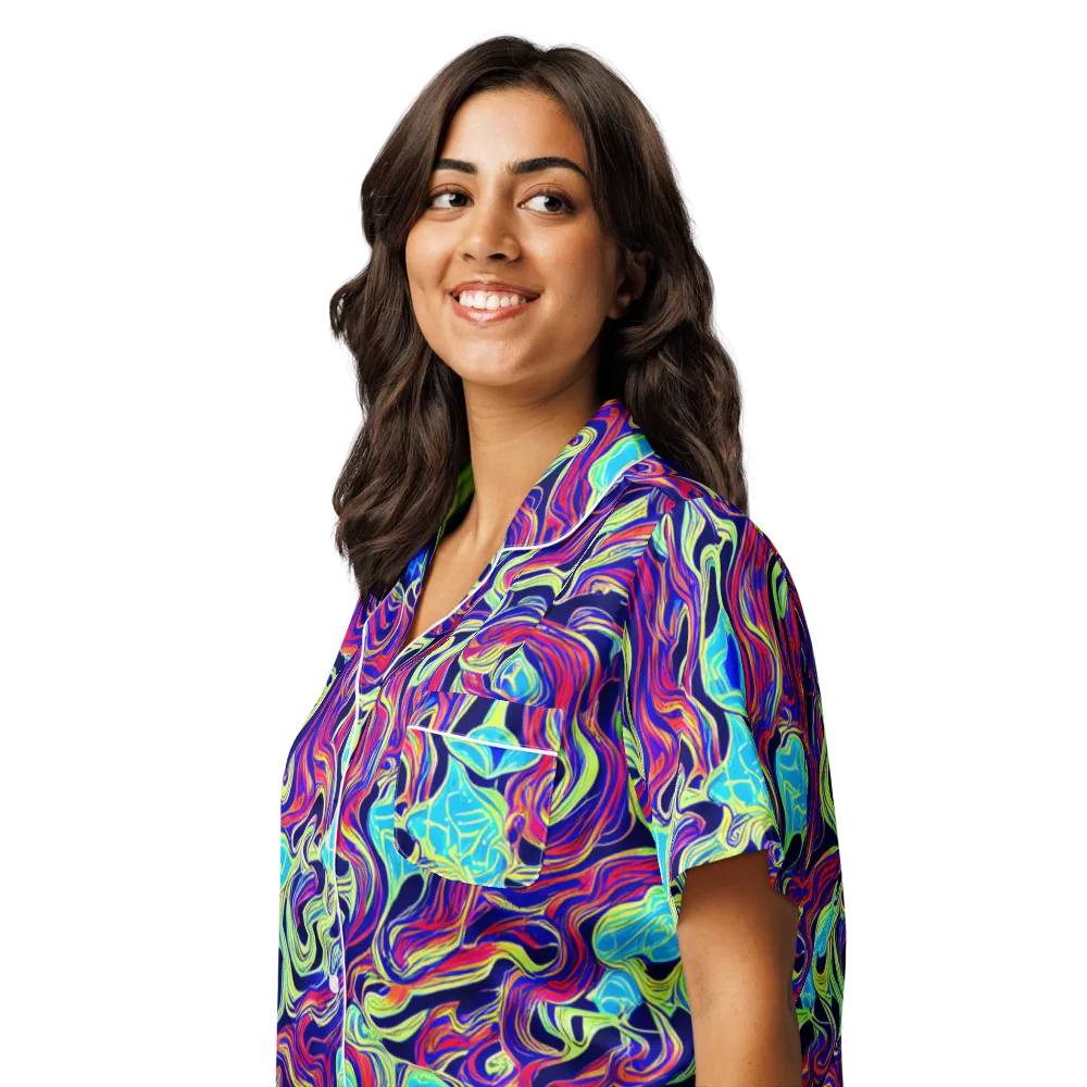 Plasma Waves on Women's Short Sleeve Pajama Top — Left Front