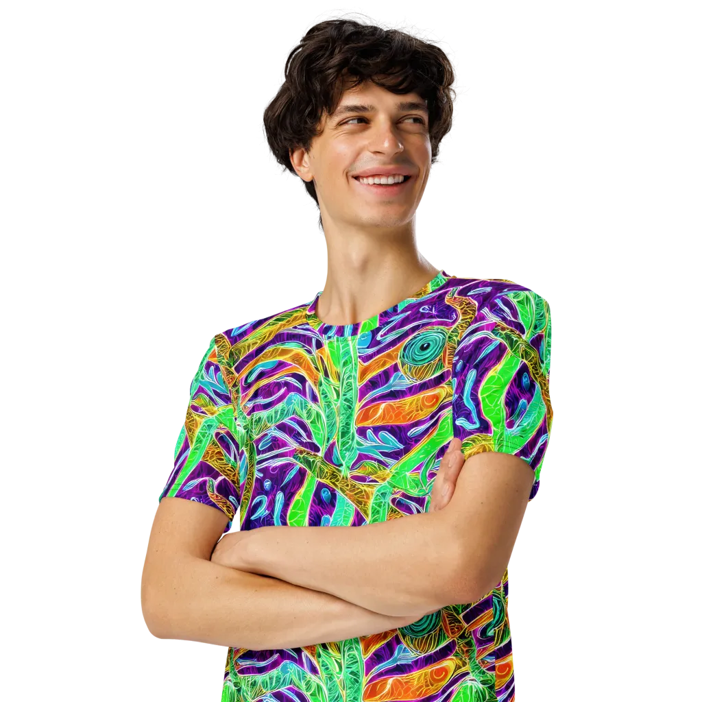 Chromatic Tropics on Men's Crew Neck T-Shirt — Left Front