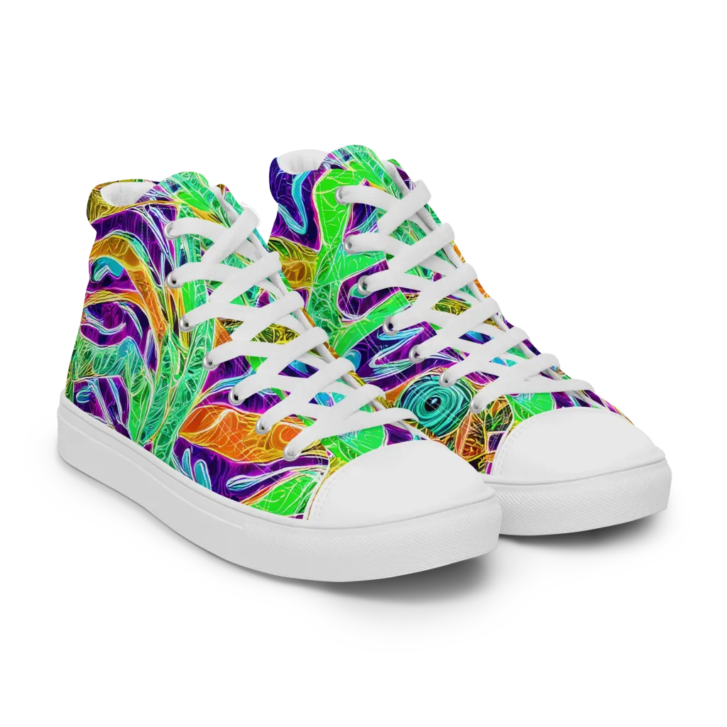 Chromatic Tropics on Men's High Top Canvas Shoes — Right Front