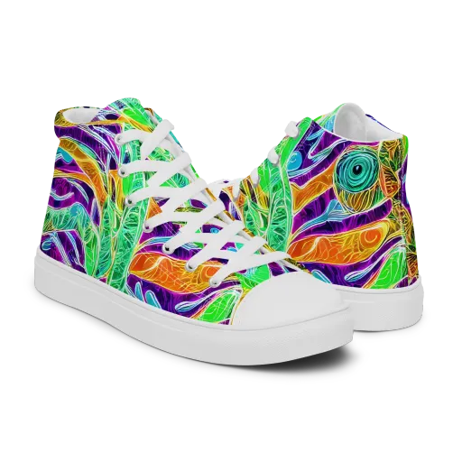 Chromatic Tropics on a Men's High Top Canvas Shoes