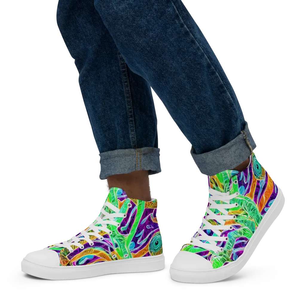 Chromatic Tropics on Men's High Top Canvas Shoes — Left