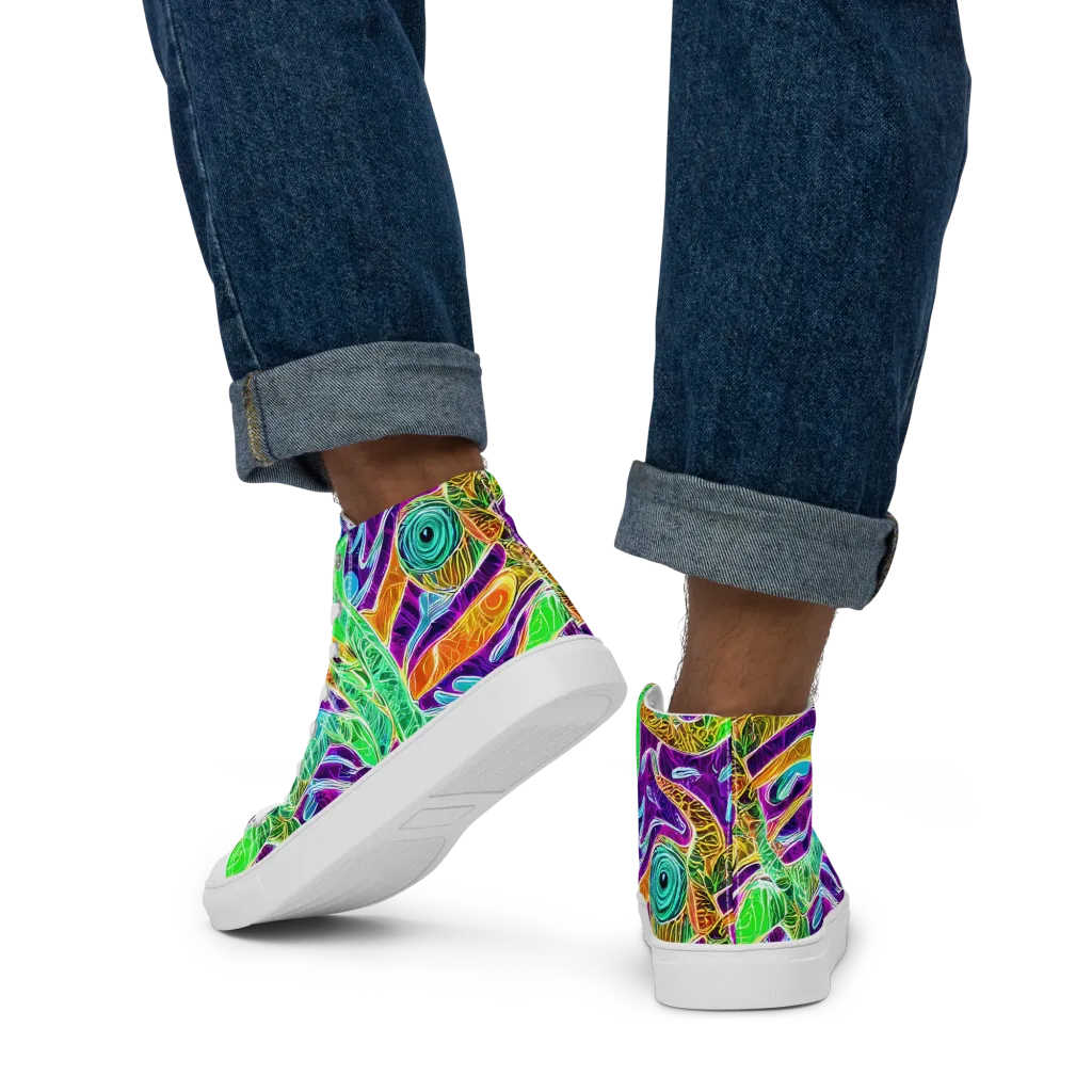 Chromatic Tropics on Men's High Top Canvas Shoes — Back