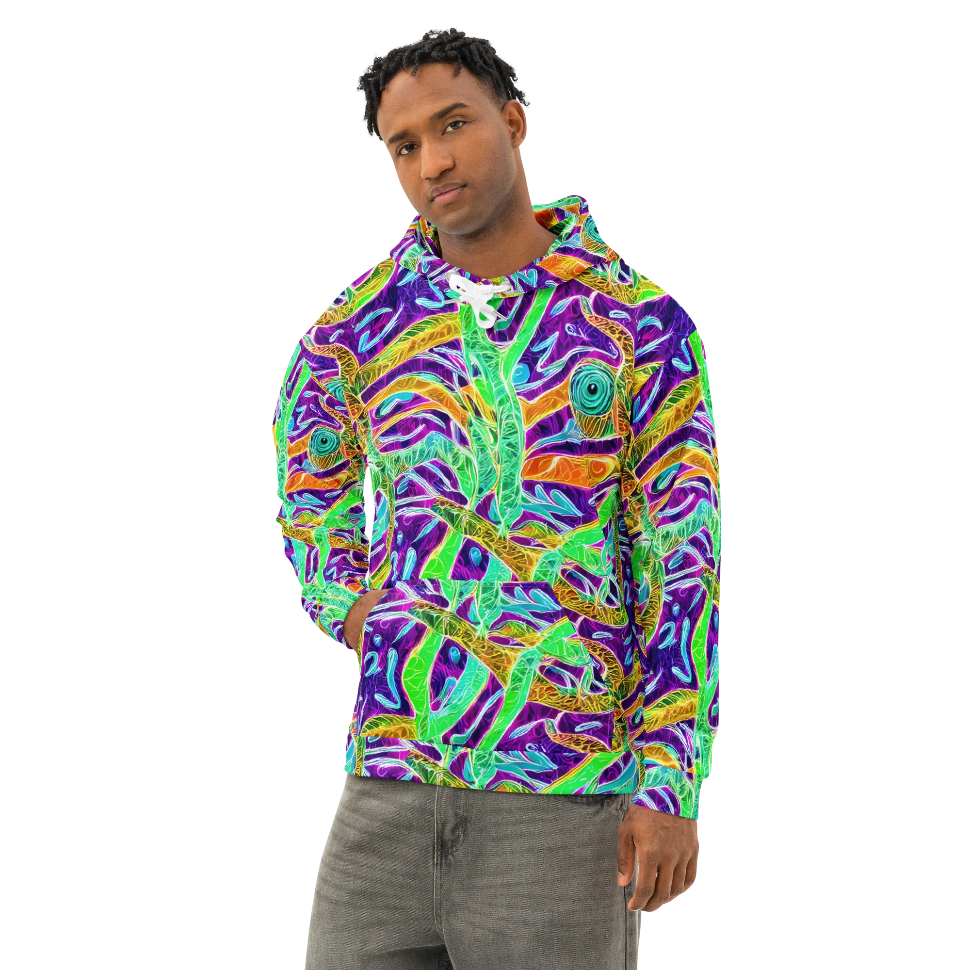 Chromatic Tropics on Cotton Hoodie — Left Front