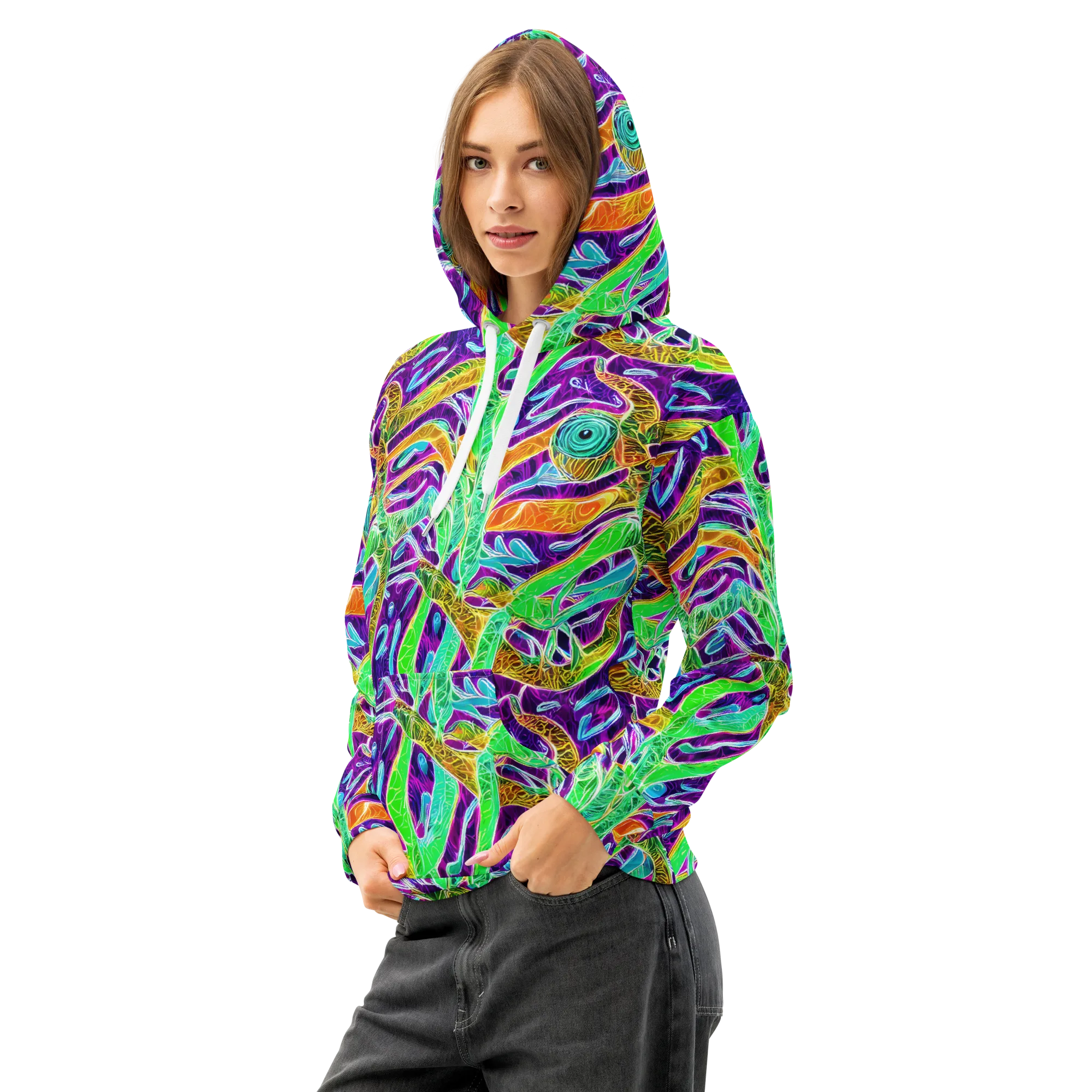 Chromatic Tropics on Cotton Hoodie — Left Front