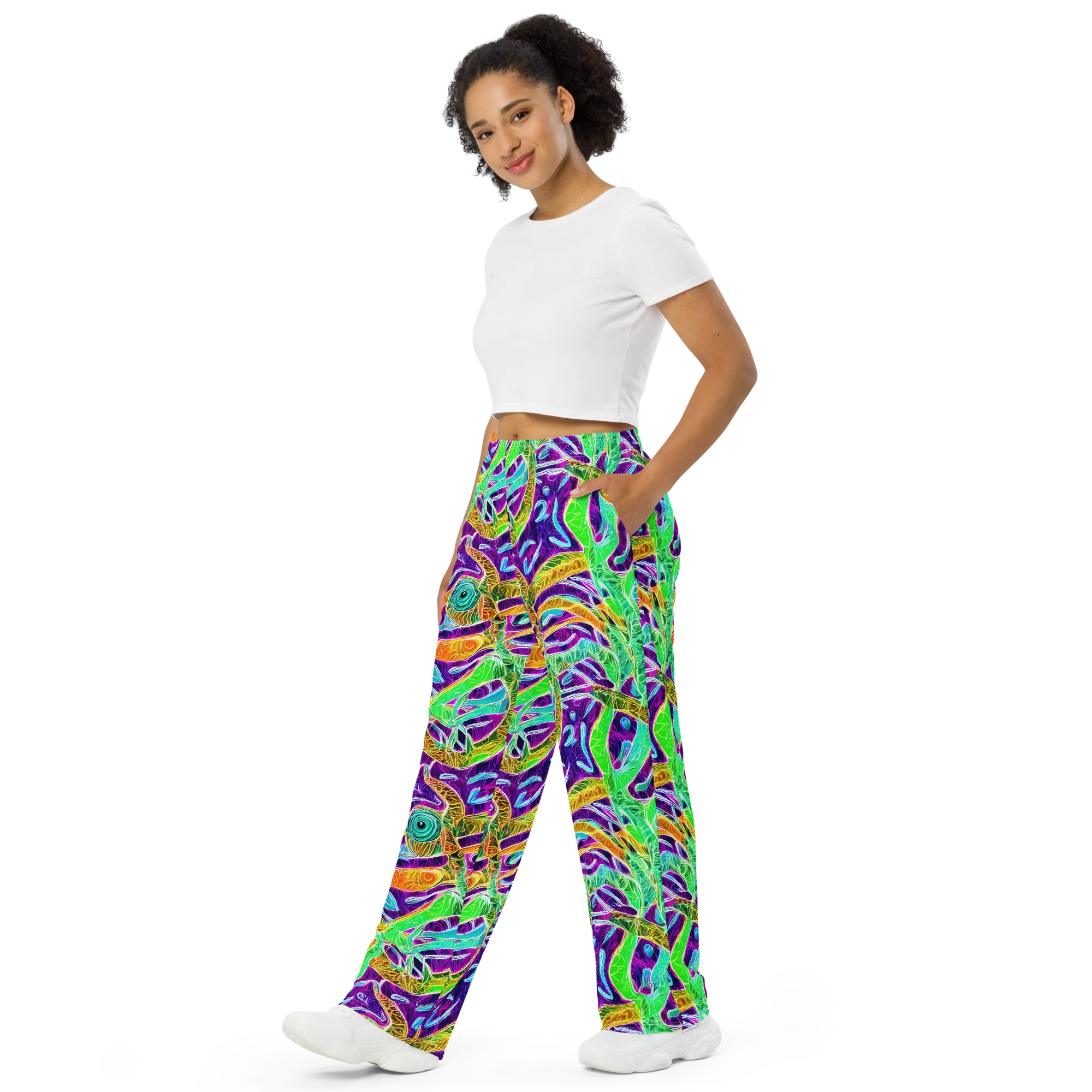Chromatic Tropics on Wide-Leg Pants — Left Front
