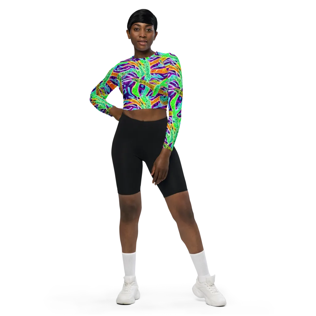 Chromatic Tropics on Long Sleeve Crop Top — Front