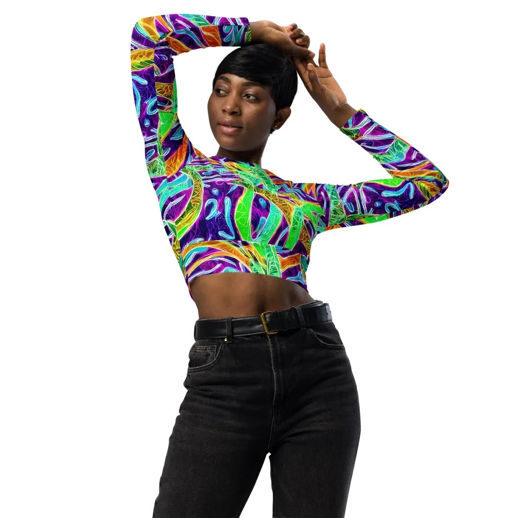 Chromatic Tropics on Long Sleeve Crop Top — Front