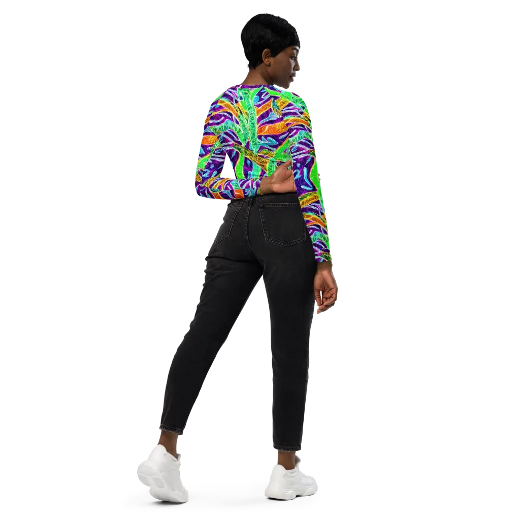 Chromatic Tropics on Long Sleeve Crop Top — Right Back