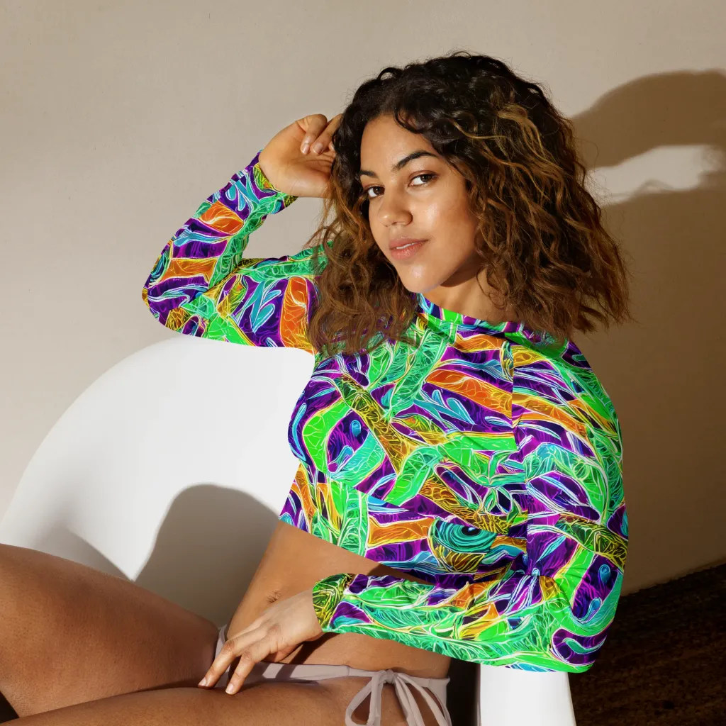 Chromatic Tropics on Long Sleeve Crop Top — Left Front