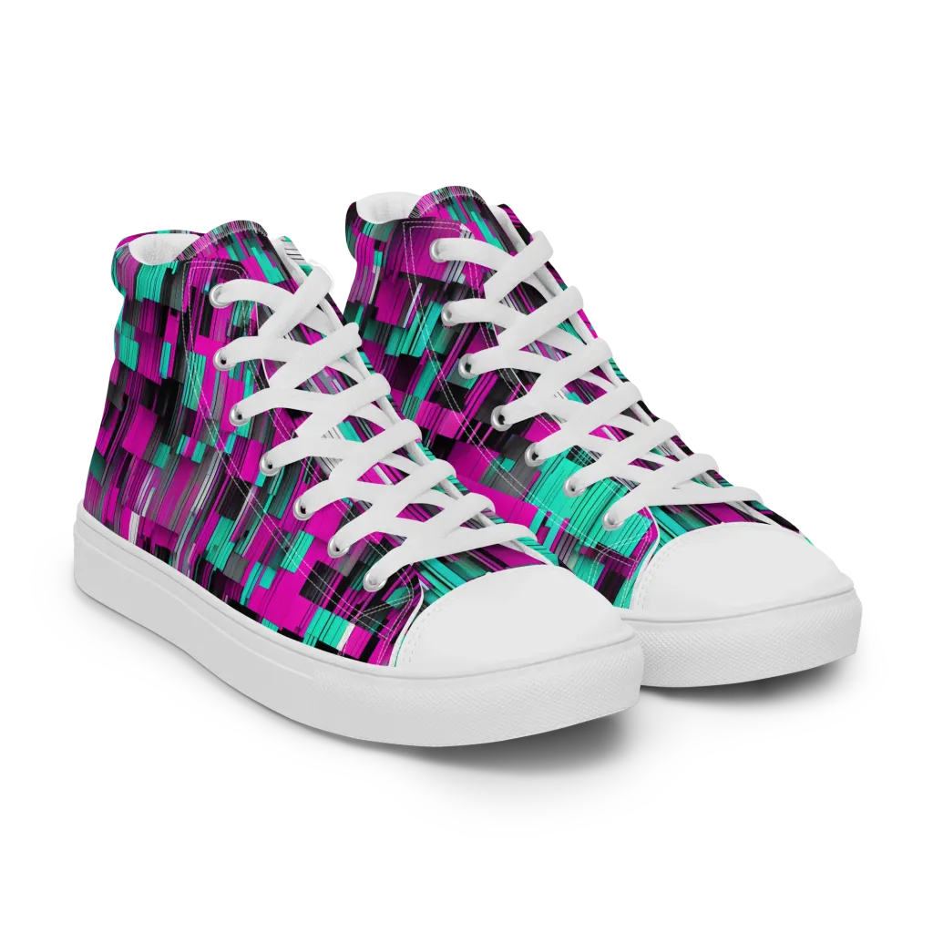 Neon Shard on Men's High Top Canvas Shoes — Right Front