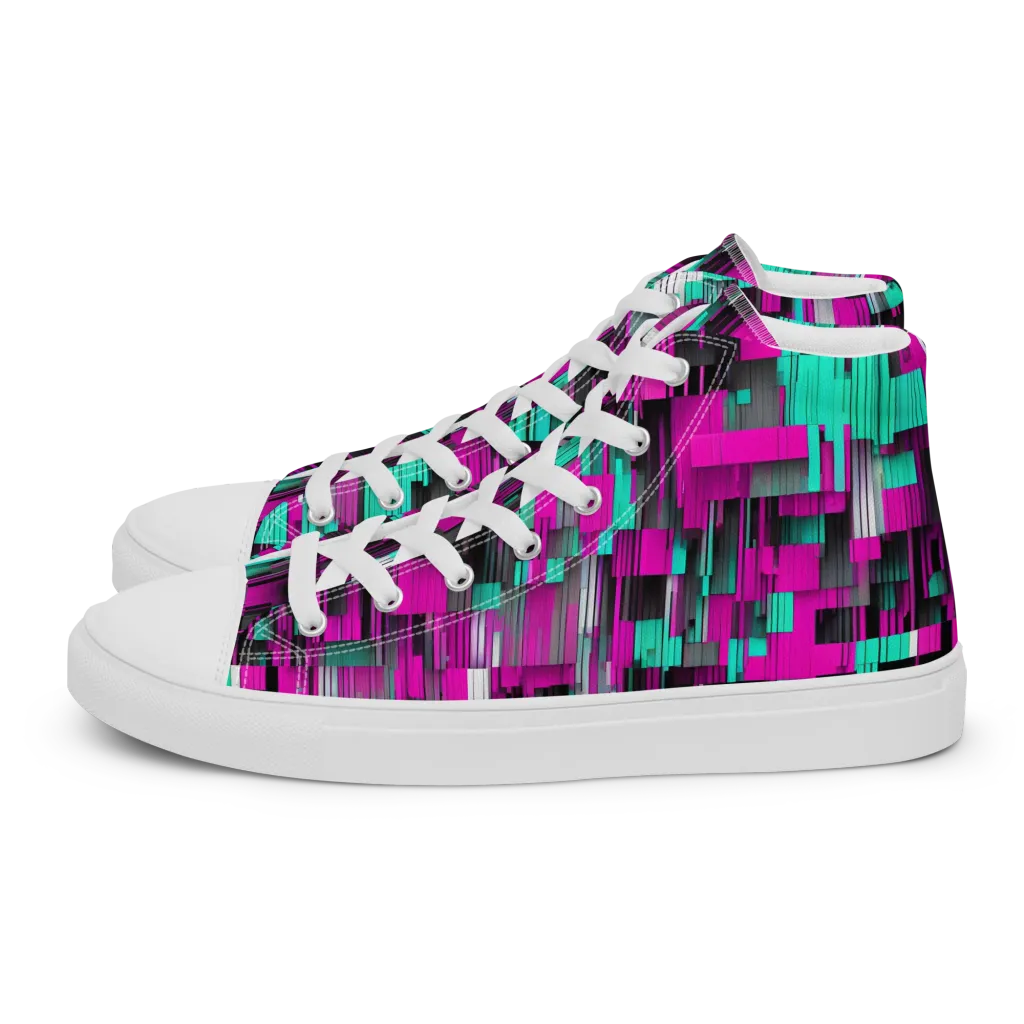 Neon Shard on Men's High Top Canvas Shoes — Left