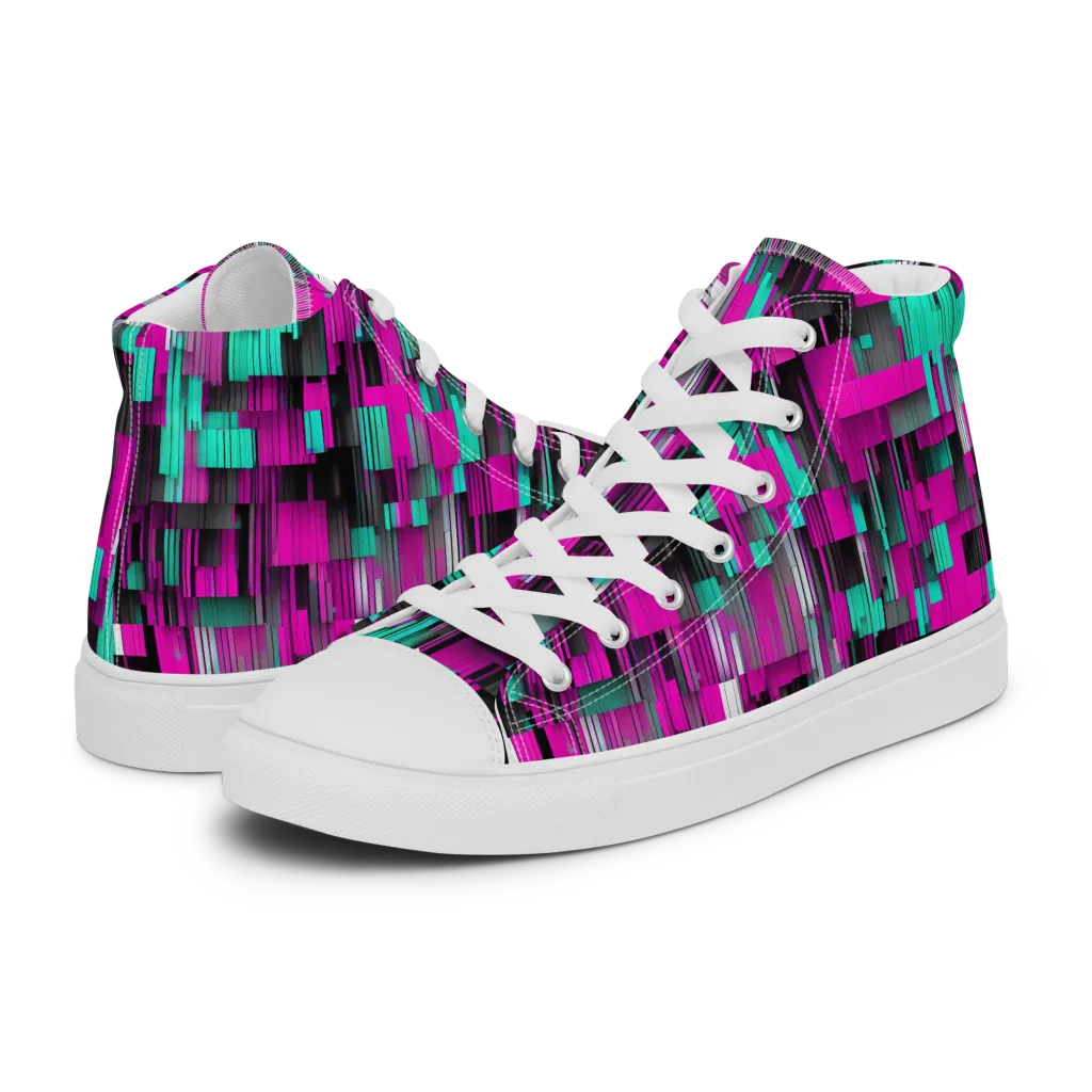 Neon Shard on Men's High Top Canvas Shoes — Left